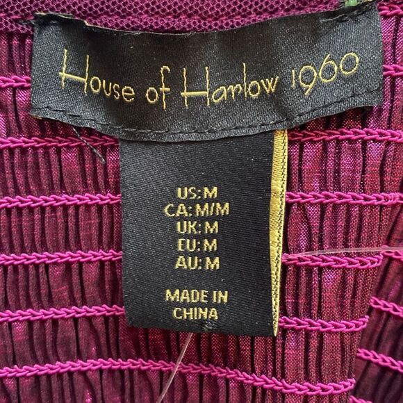 House Of Harlow NWOT Crop Top Satin Metallic Purple Shimmer Pull-On Party Rave M - Picture 4 of 5